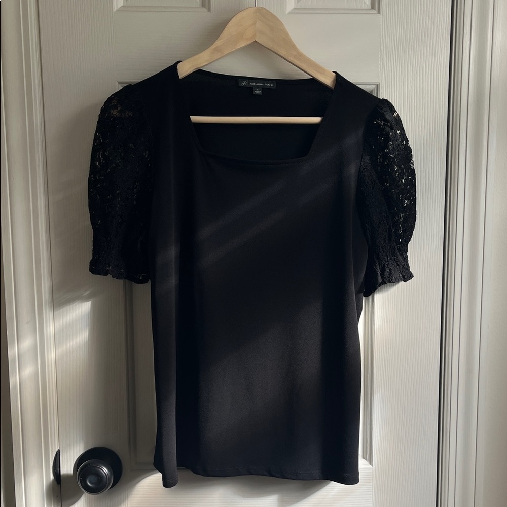 Adrianna Papell Black Blouse with Lace Sleeves